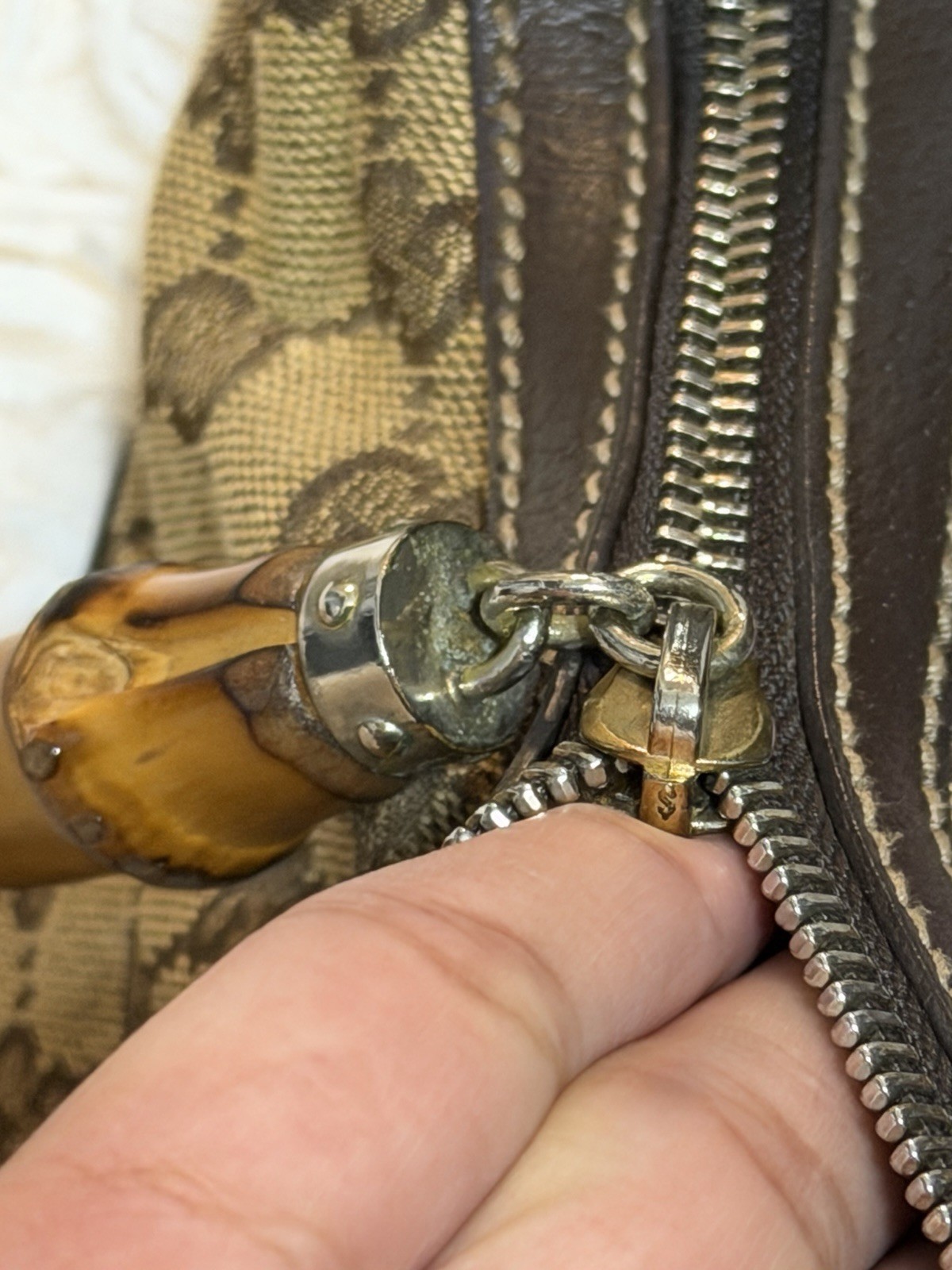 Vintage Gucci GG Monogram Bamboo Amalfi Brown Medium hobo Shoulder Bag