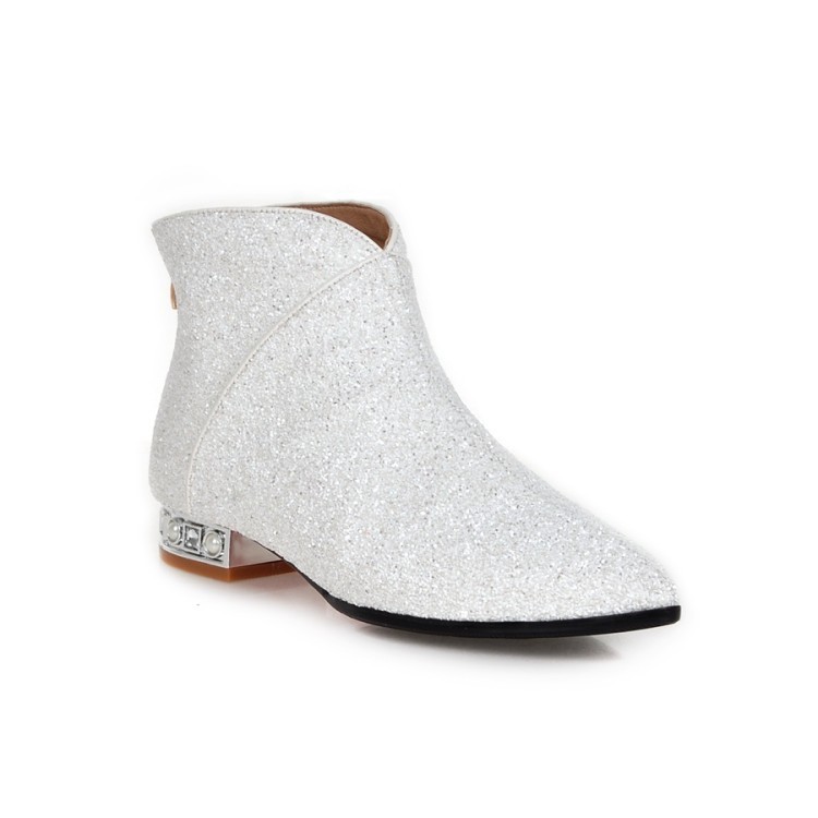 Women’s Glitter Sequins Bling Bling Zipper Ankle Short Boots Evening Party Shoes