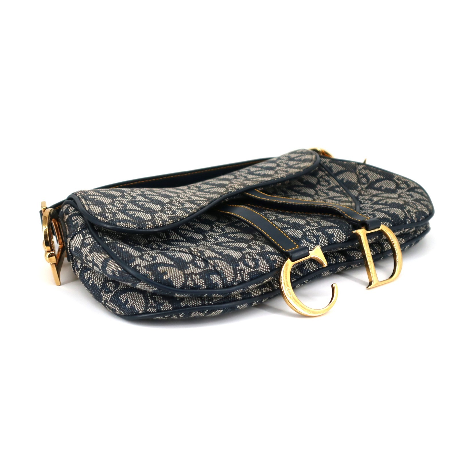 [Pre-owned] Christian Dior Trotter Double Saddle Bag Canvas Navy