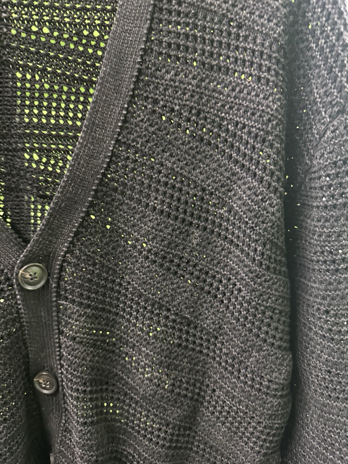 John Varvatos Men’s Black Cotton Knit V-Neck Open-Knit Button Cardigan Sweater L
