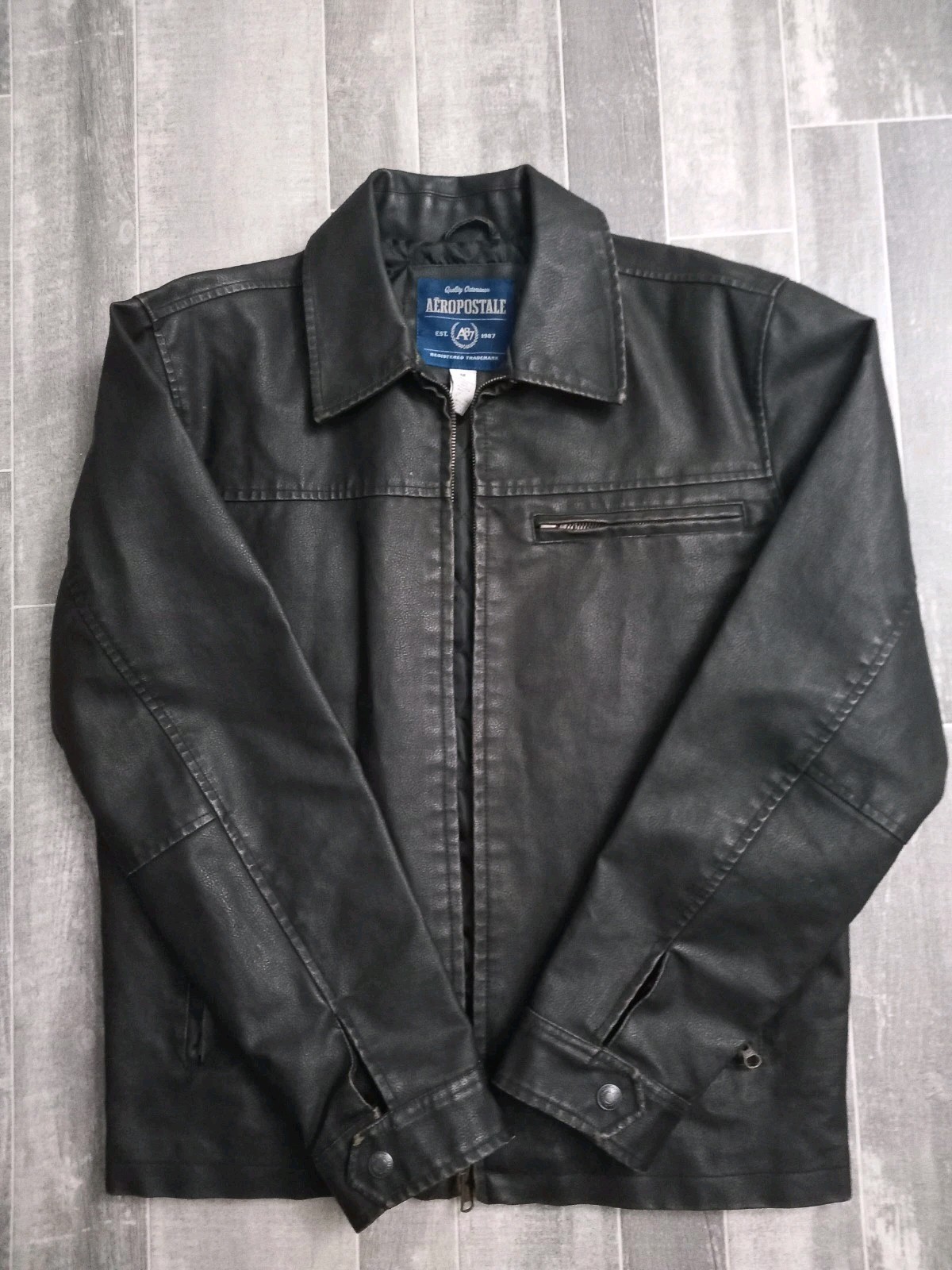 Aeropostale PU/PVC Faux Leather Jacket Mens Size M Dark Brown Full Zip Biker