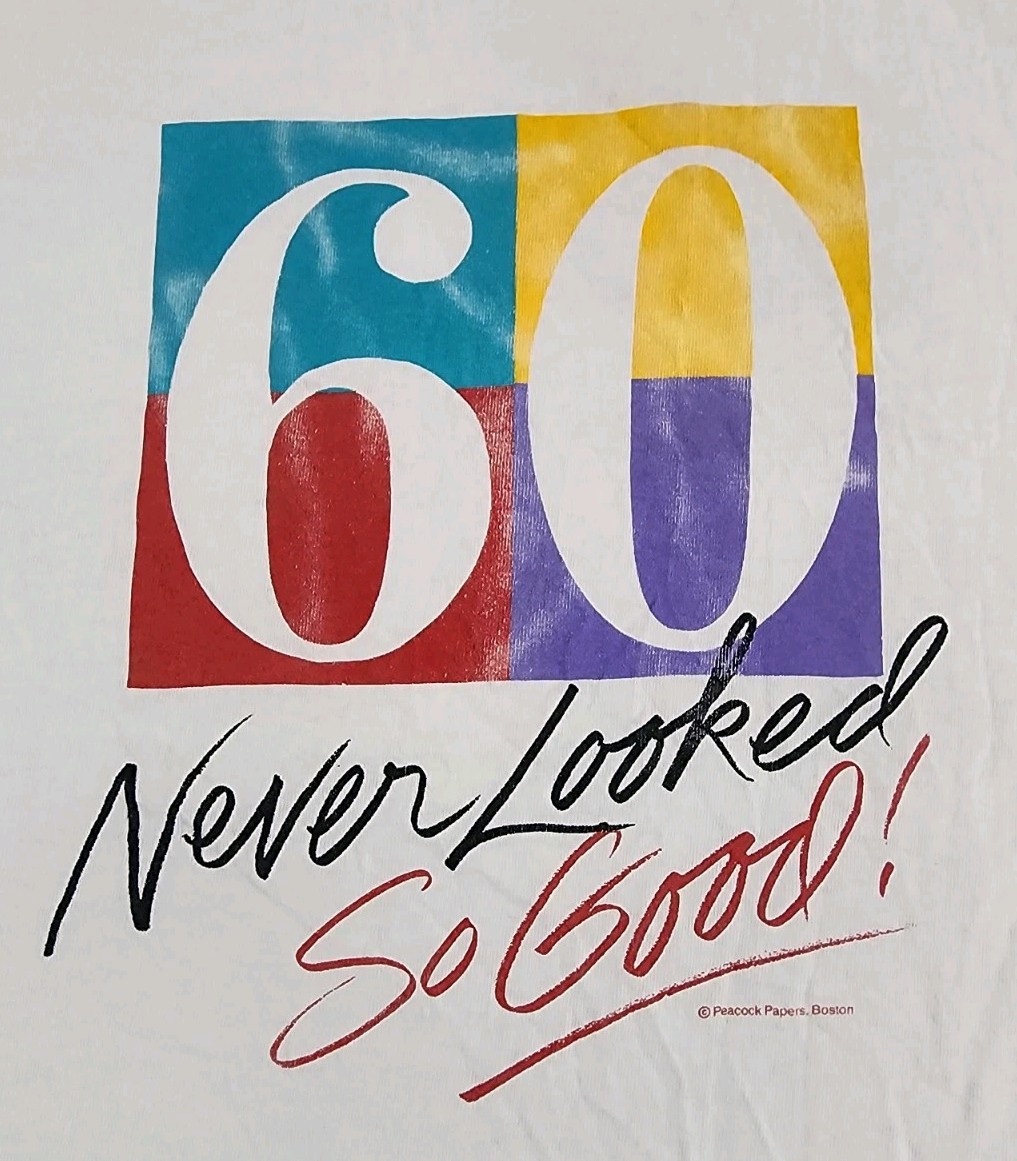 VINTAGE 60th Birthday Shirt Mens Extra Large Peacock Papers Boston 90s Adult A19