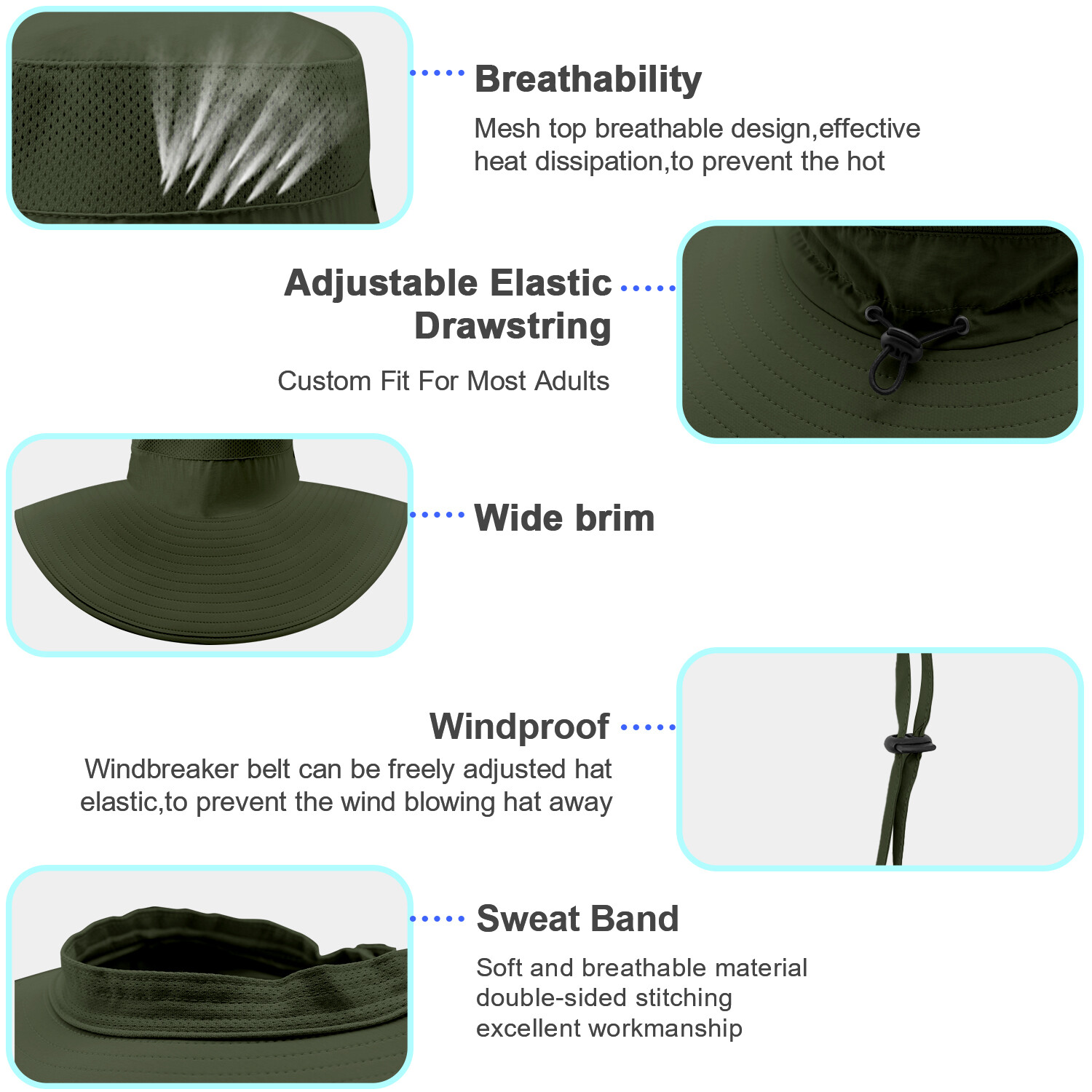 Bonnie Hat for Men Wide Brim Sun Protection Outdoor Hiking Fishing 50+UPF Bucket