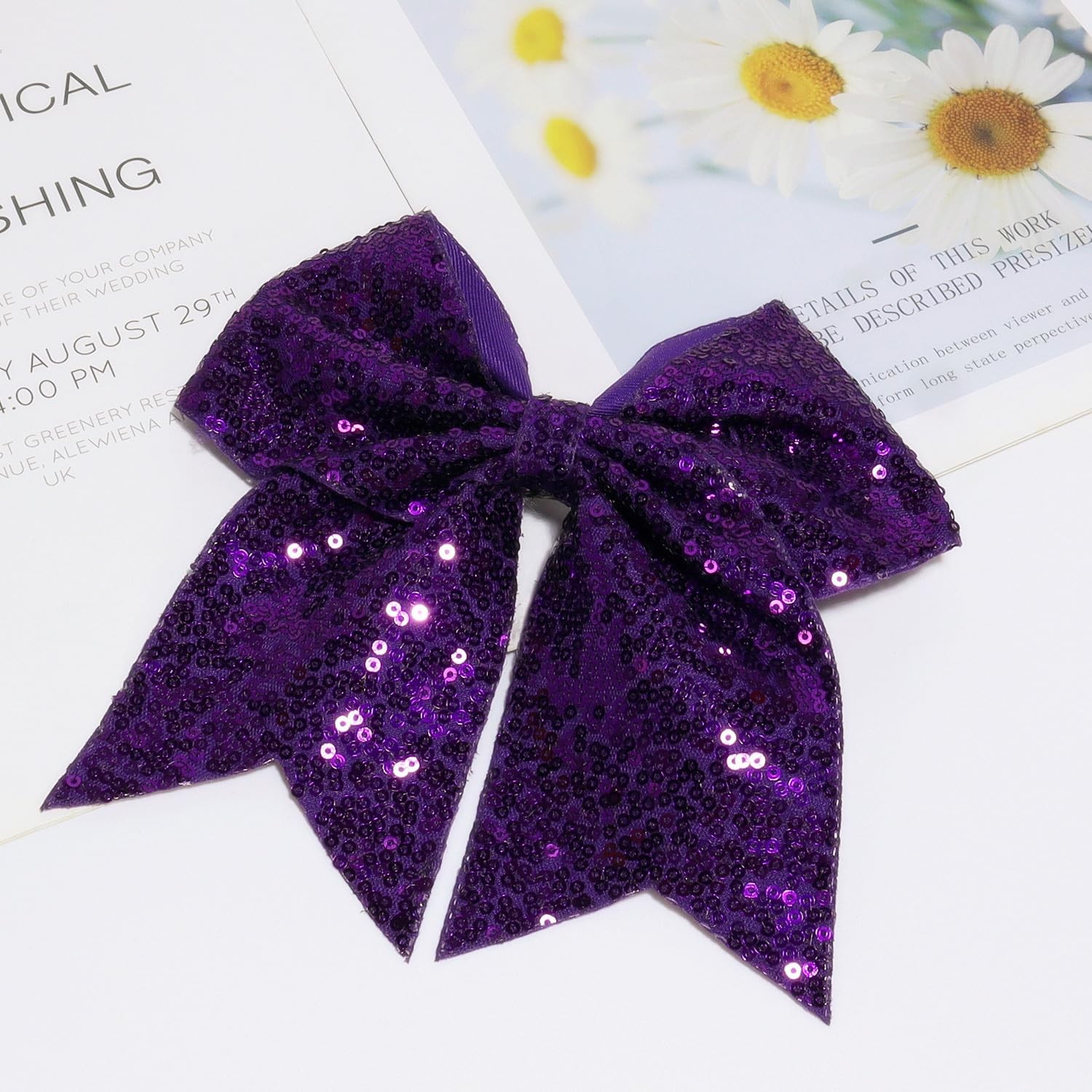 JOYRUBY 7 Inch Large Sequin Hair Bow Clips, 1 Count (Pack of 1), Dark Purple