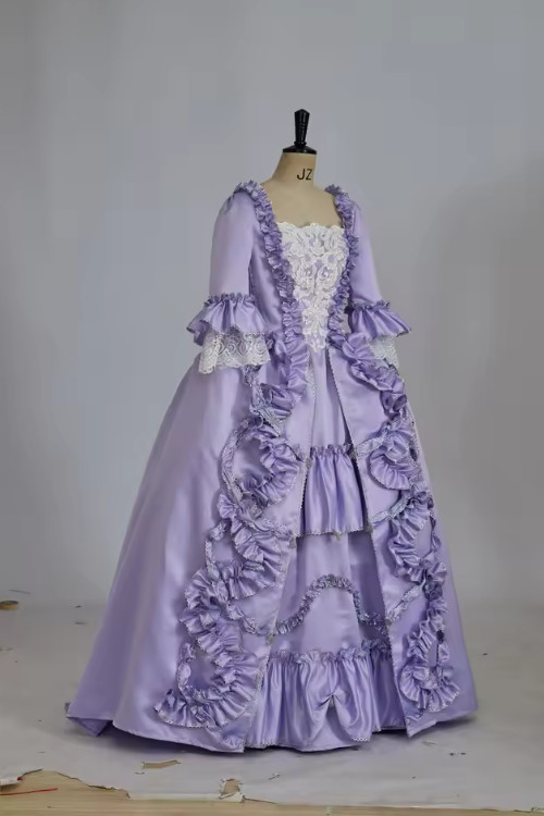 1770s Rococo Marie Antoinette Purple Ball Gown Dress Women Royal Court Belle