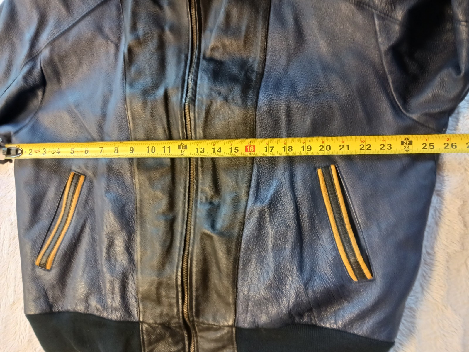 Vintage Phase 2 Detour Road Work Sign Leather Jacket Men’s XL 1980s Black/Blue
