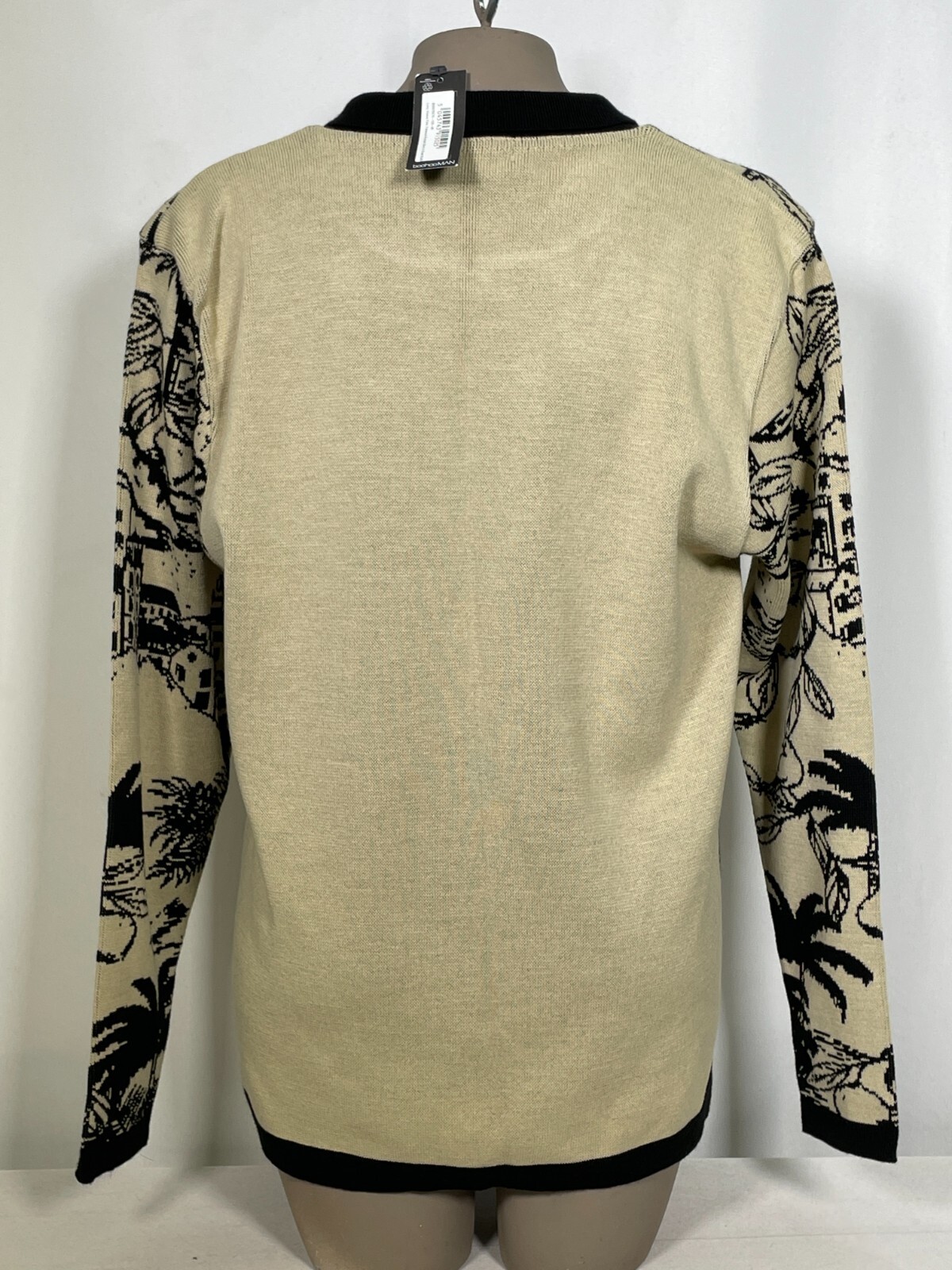 BoohooMAN Long Sleeve Palm Patterned Knitted In Black Shirt Men’s MEDIUM NWT