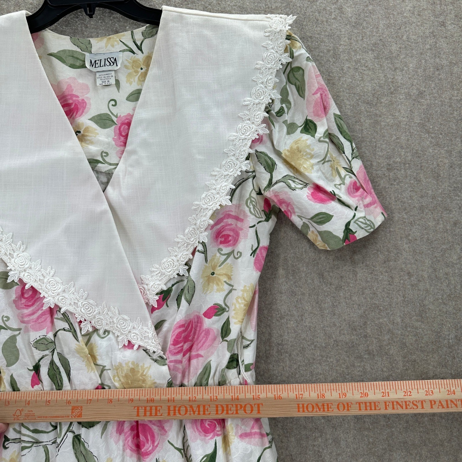 Vintage Melissa Midi Dress Size 18 Made in USA Bib Collar Cottagecore Modest