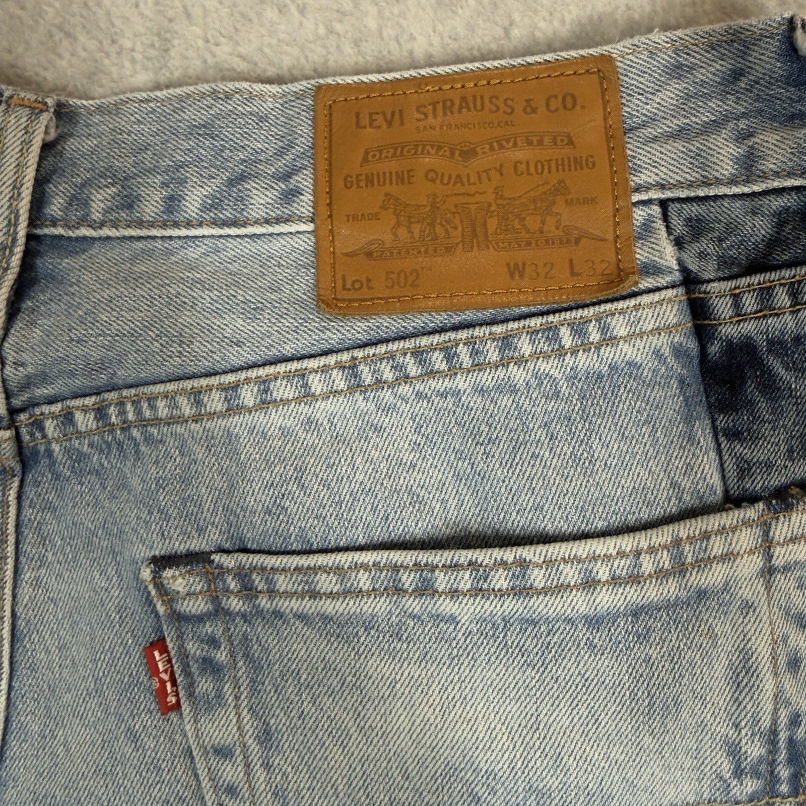 Levis 502 Big E Mens Denim Jeans 32×32 Tapered Paneled Light Wash Premium Denim