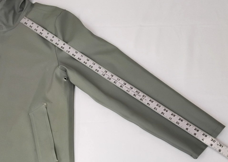 Stutterheim Raincoat Women’s Large Sage Green Long Hooded Pockets #Z5781