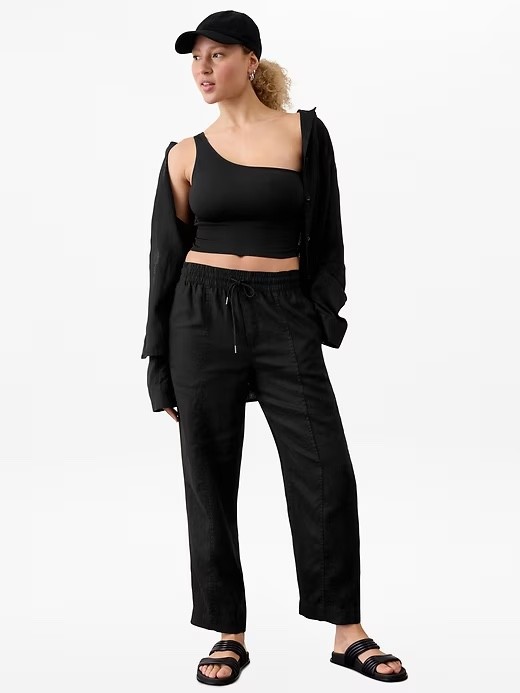 ATHLETA Retreat High Rise Linen Ankle Pant L Large | Black #658556 NEW