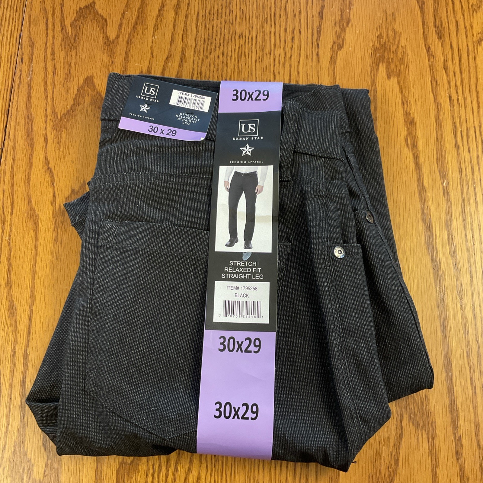 Urban Star Men’s Stretch Relaxed Fit Straight Leg Pants Black Size 30X29 NWT