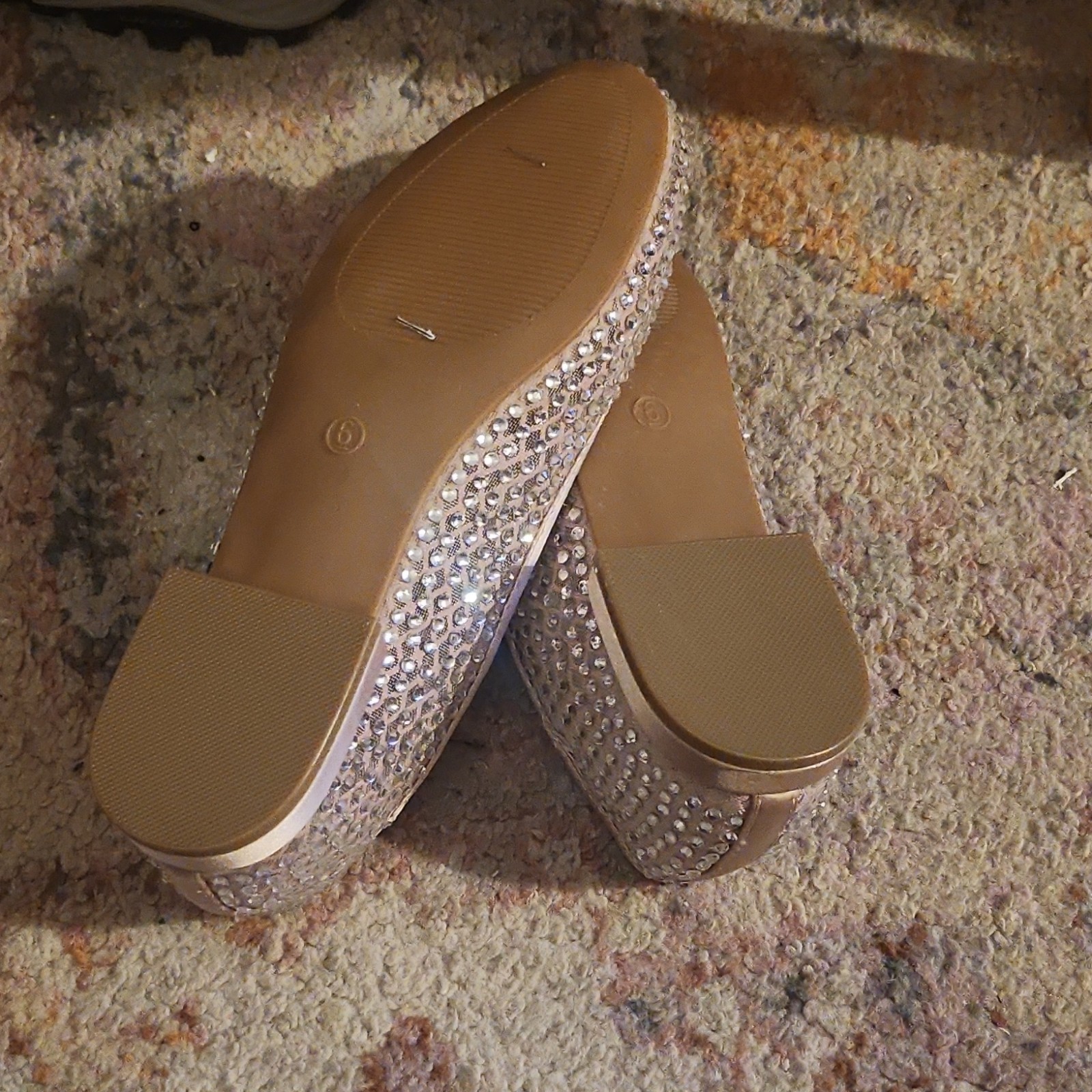 Madden Girl Beige Rhinestone Mesh Slip-On Ballet Flats Womens US 6 Round Toe