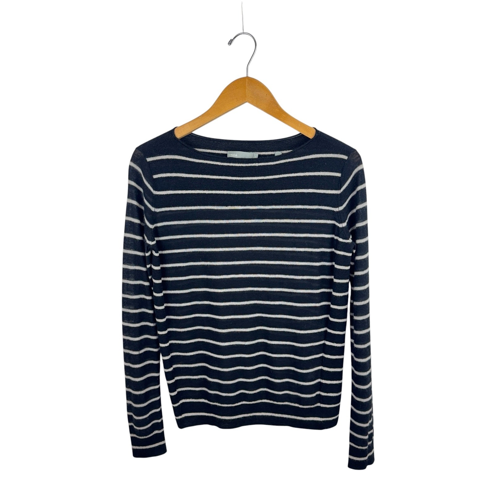 Vince Striped Lightweight Cashmere Sweater XS Black