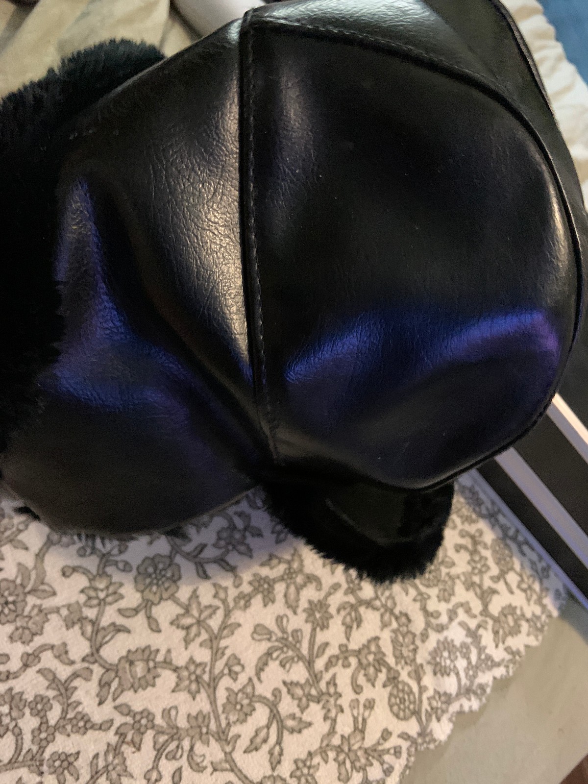 Vintage Hunters Cap – Black – Maybe Leather – Made in Sri lanka – SI Garment