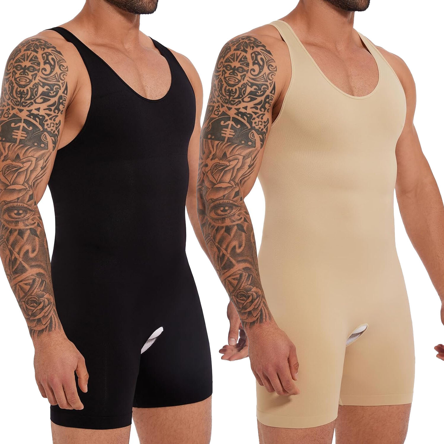 Men’s Full Body Shaper Slimming Compression Bodysuit Thigh Slimmer Shapewear