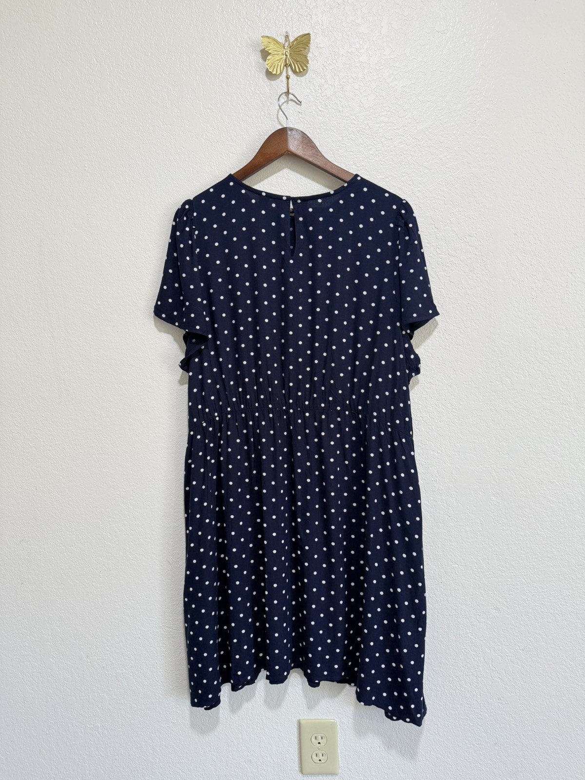 OLD NAVY Blue White Polka Dot Short Sleeve Empire Waist Dress Plus 2XL