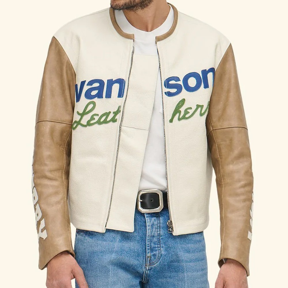 Che rry X Vans on Moto Star Leather Jacket USA White/Tan Motorcycle Fashion NYC