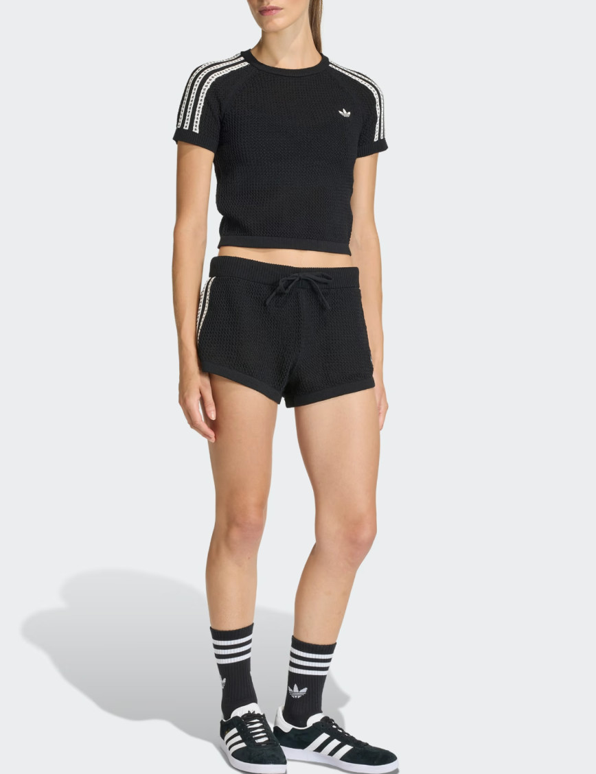 adidas Originals Crochet Knit T-shirt Women Casual Lifestyle Tee AsiaFit KC6481