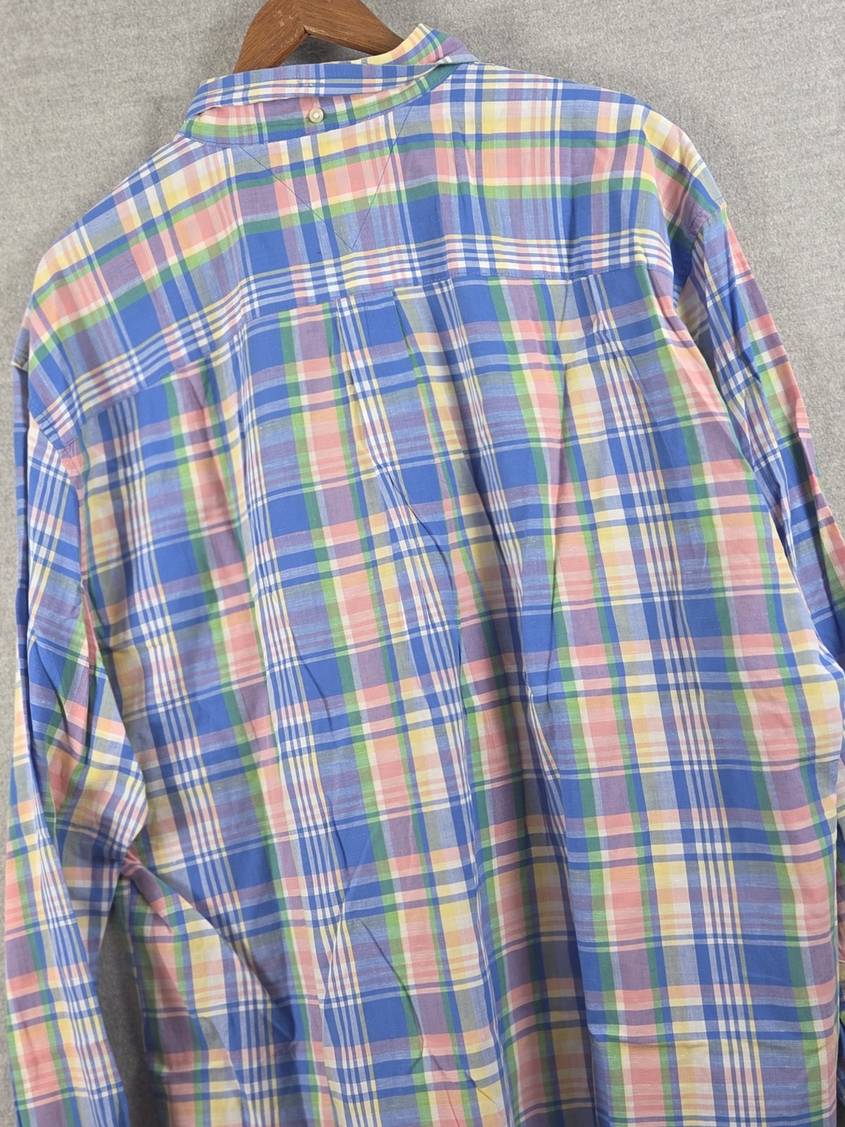 Tommy Hilfiger Mens 2XL Linen Blend Shirt Custom Fit Pastel Plaid Beach Cruise
