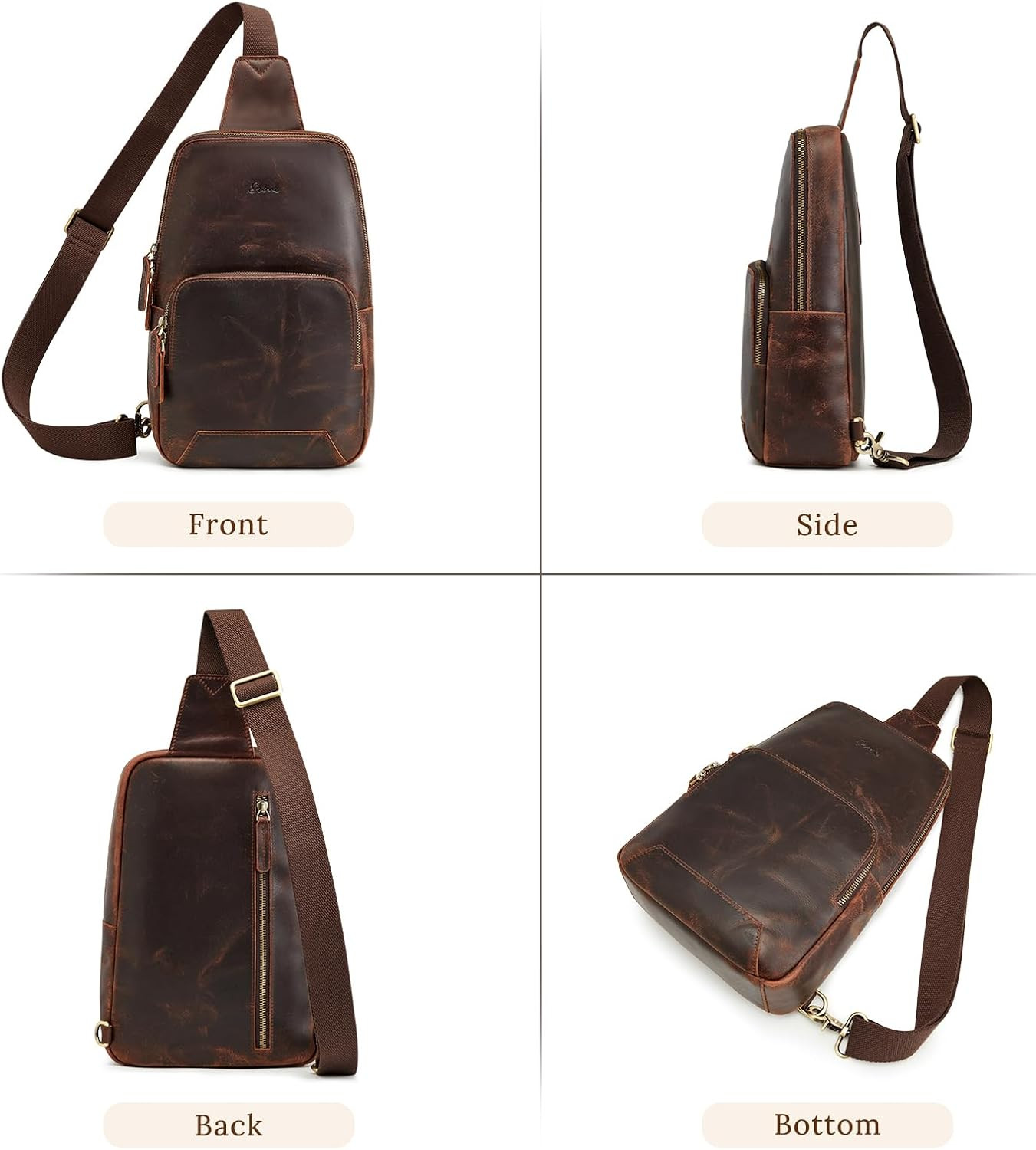 Sling Bag for Men Women RFID Blocking Genuine Leather Crossbody Shoulder Bag Bac