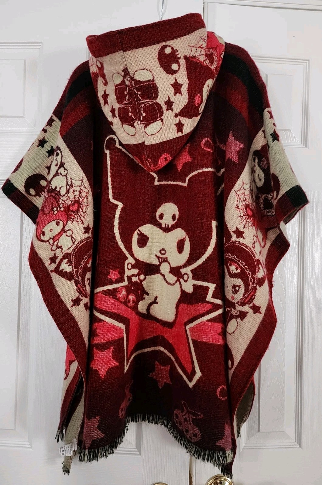 KA Native Art Ecuador Hello Kitty Poncho Cape Hooded Blanket Wool Blend Handmade