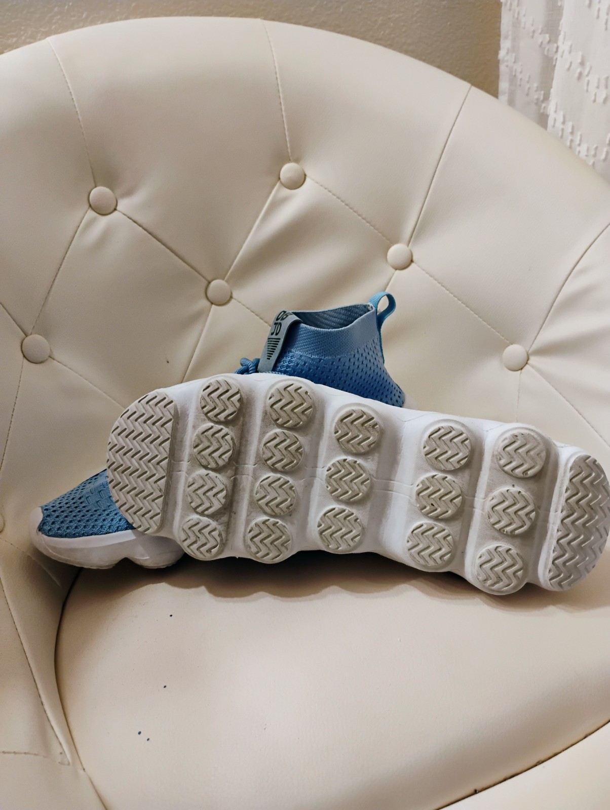 Men’s Blue/White Mesh Mid Top Lace-Up Athletic Sneakers Rubber Outsole