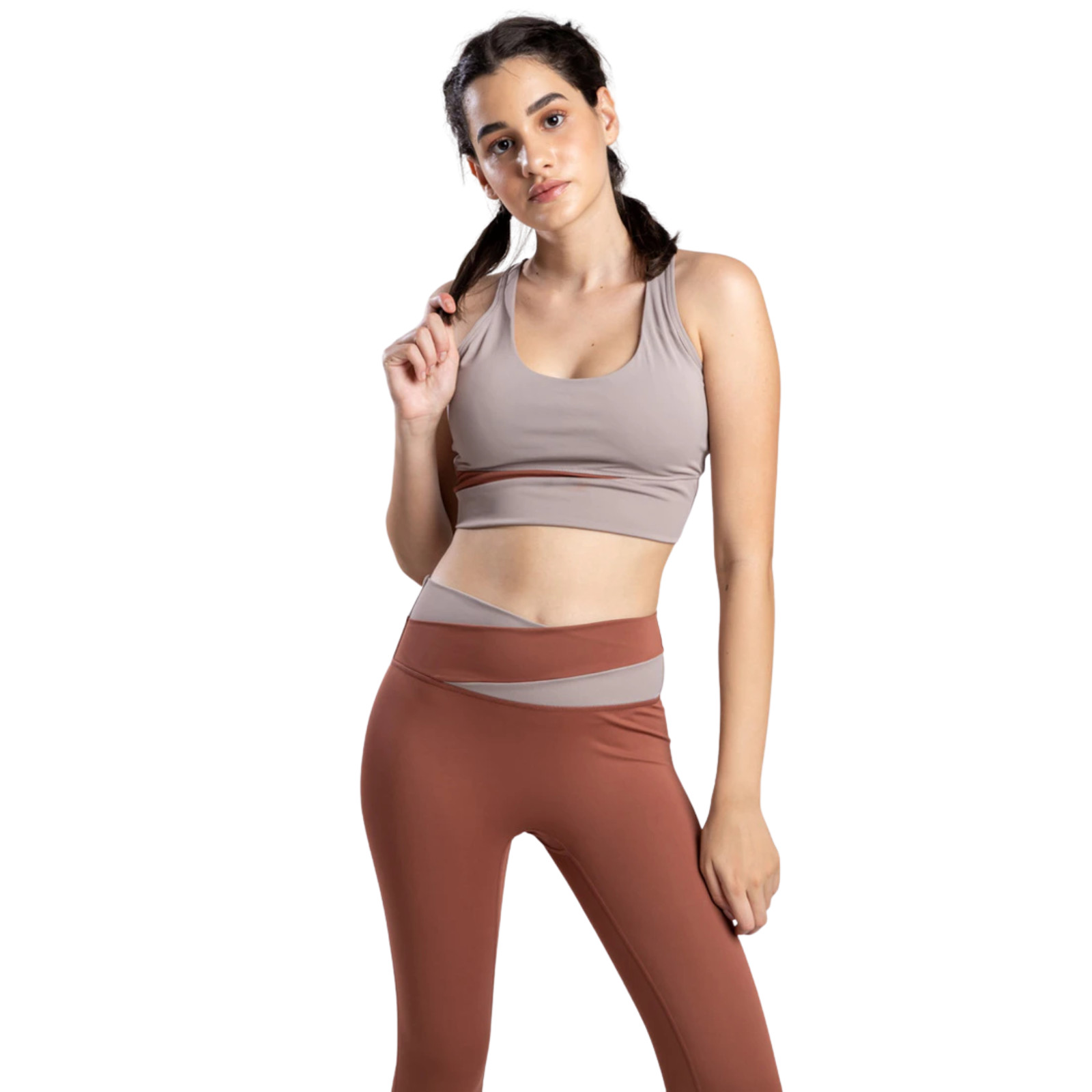 Desert Dream Two-Tone Athleisure Set Women Yoga Workout Bra Leggings Outfit