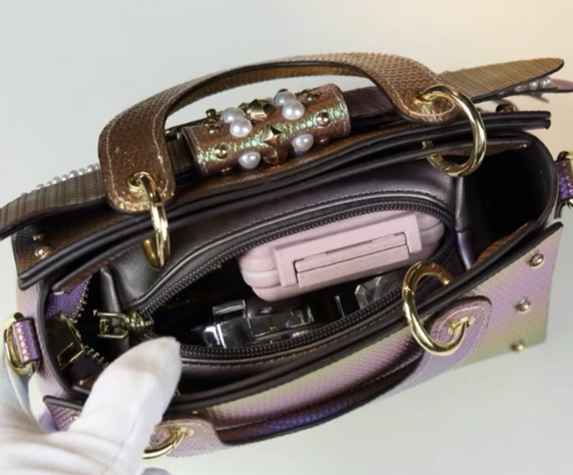 A rainbow-colored bag will match your dress.