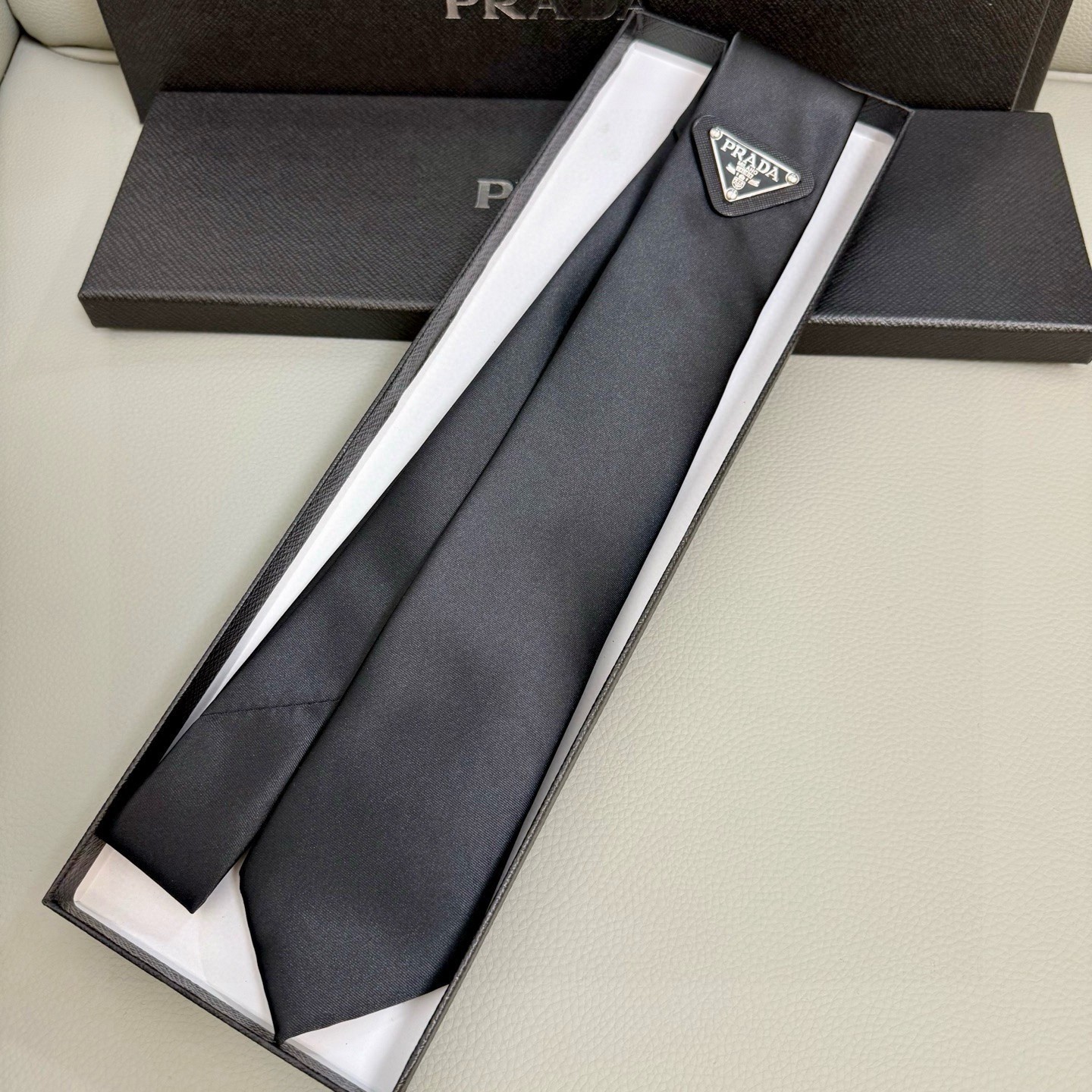 Mens Black Prada Re Nylon Tie Triangle Logo