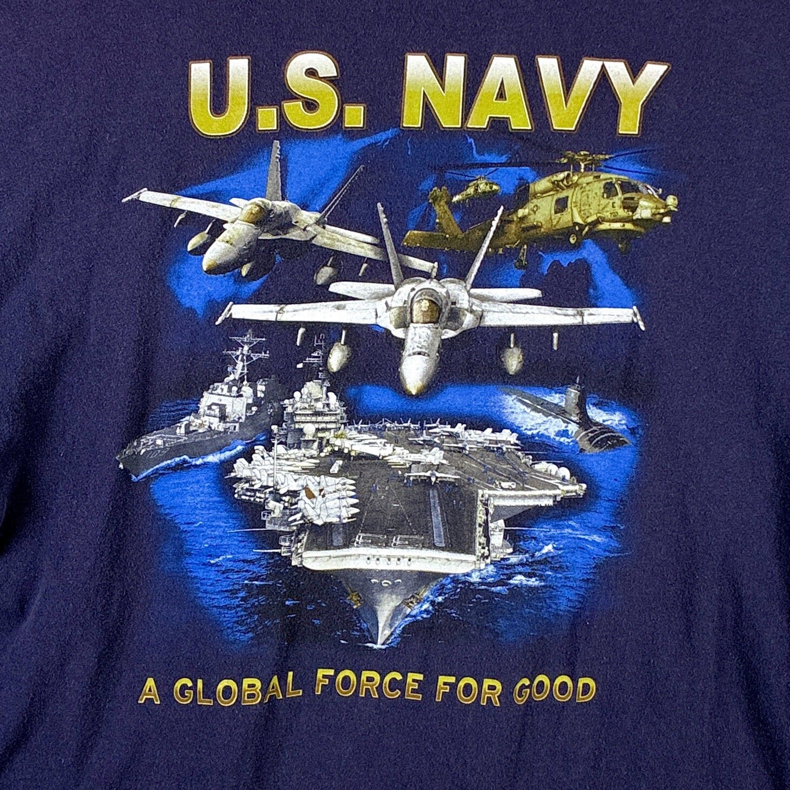 VTG US Navy Tshirt Mens 2XL Aircraft Carrier Destroyer F-18 Hornet Military USA