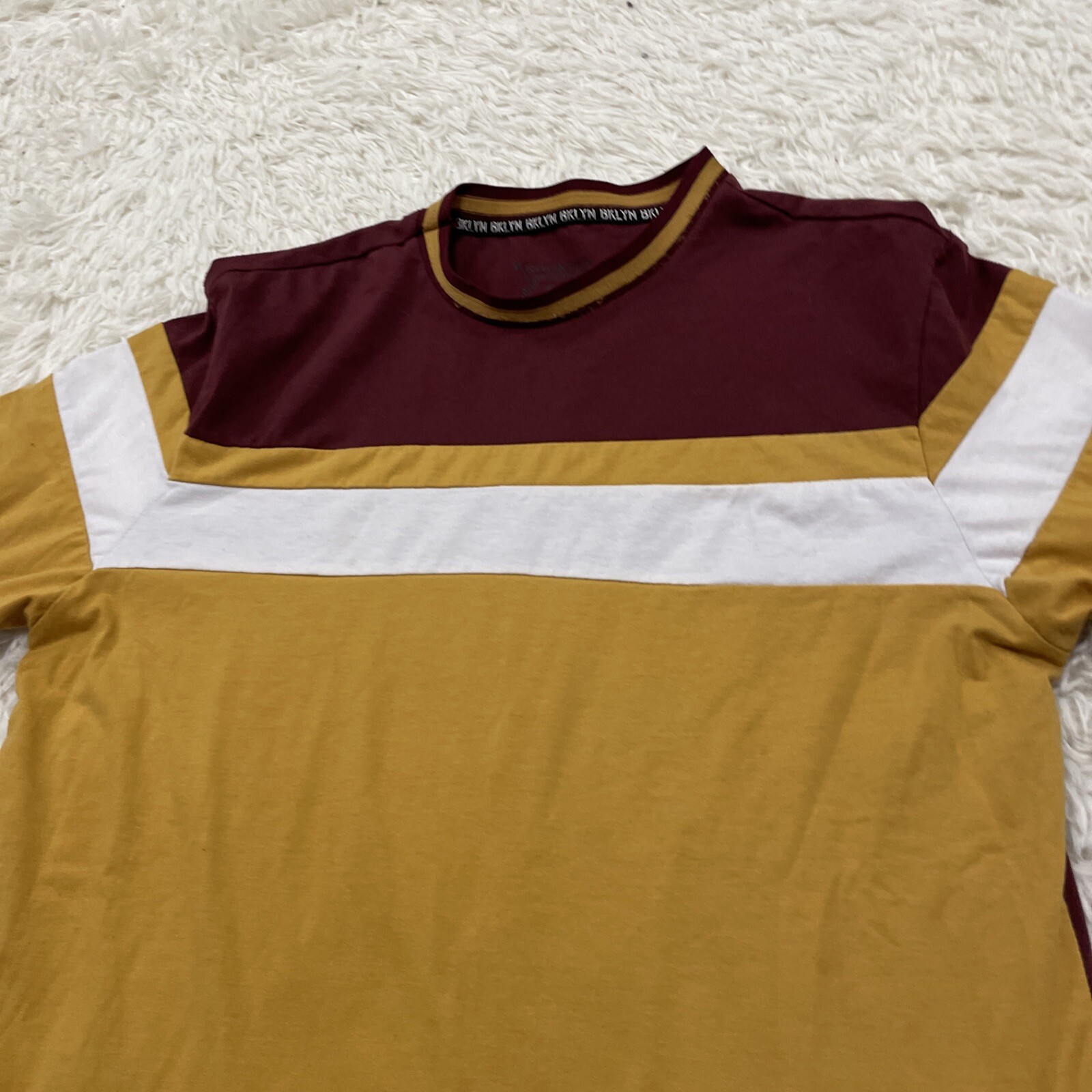 Brooklyn Laundry Retro 70s MCM Shirt Men M T Shirt Maroon Gold Cut & Sew Tee