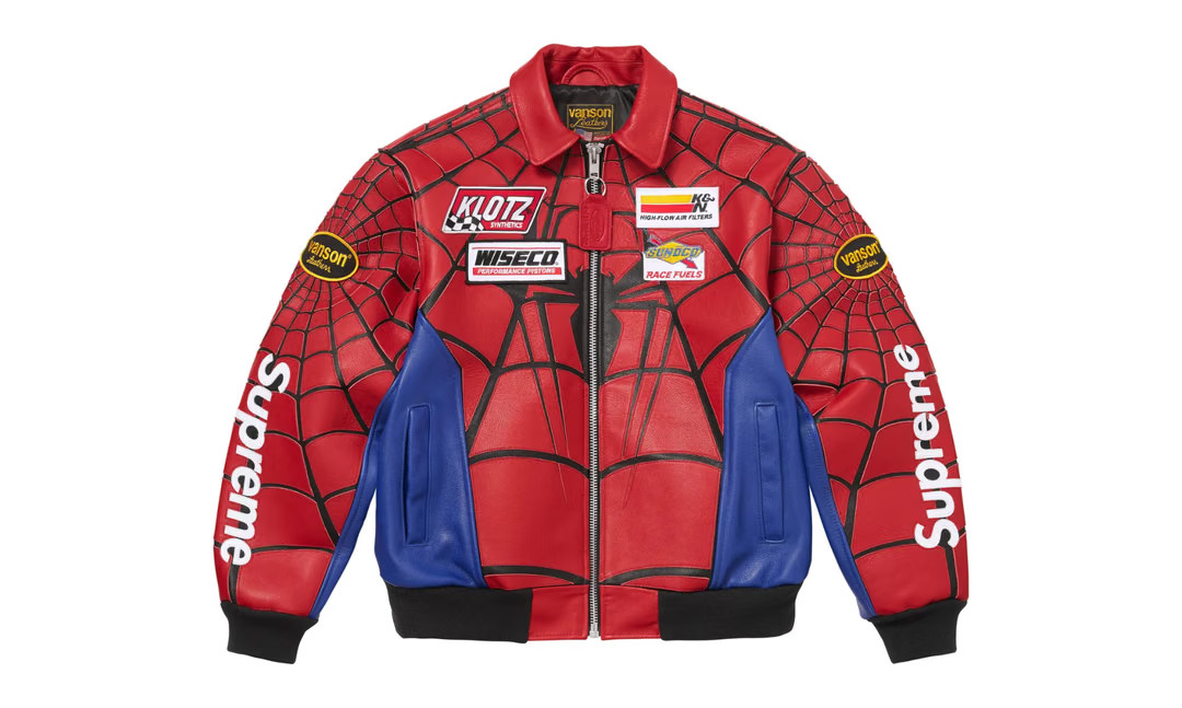 Vanson x supreme red spider Leather Jacket, Genuine Cowhide, Riding Style