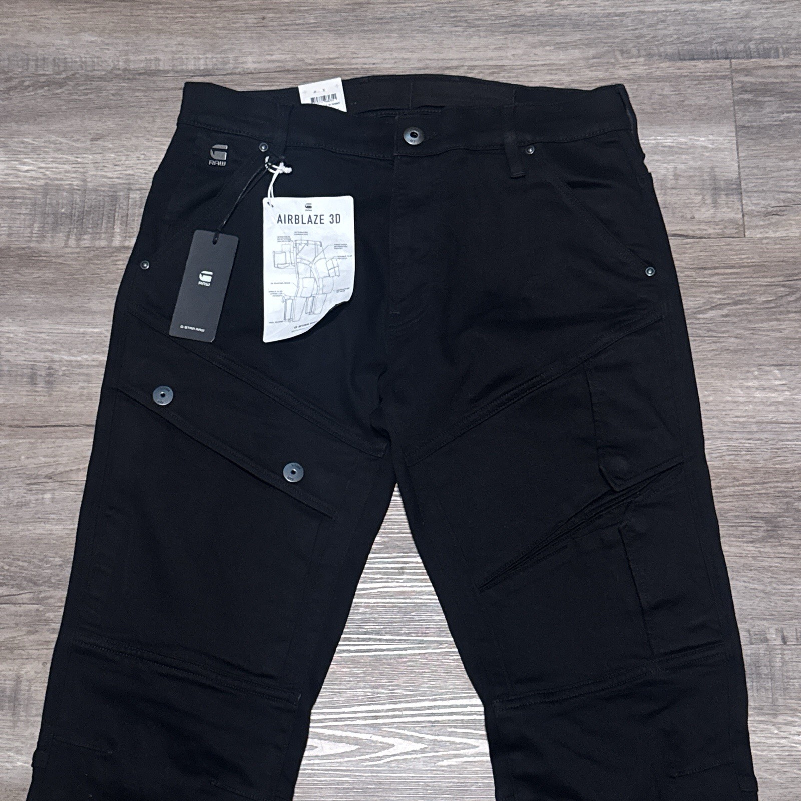 G-Star Raw Airblaze 3D Skinny Pitch Black Multi Pocket Cargo Jeans Mens 32×34