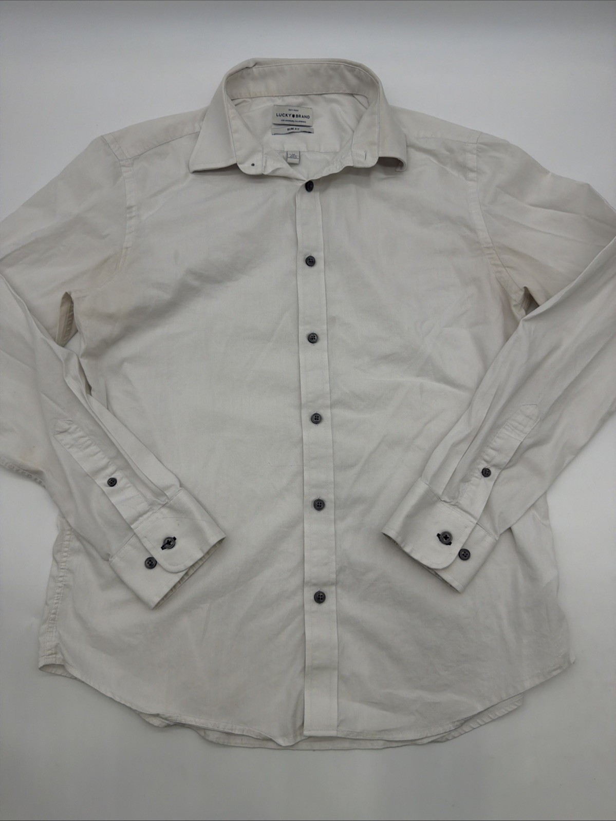 Lucky Brand Slim Fit Button Up Shirt Men M 15-1/2 34/35 White Solid .#43918