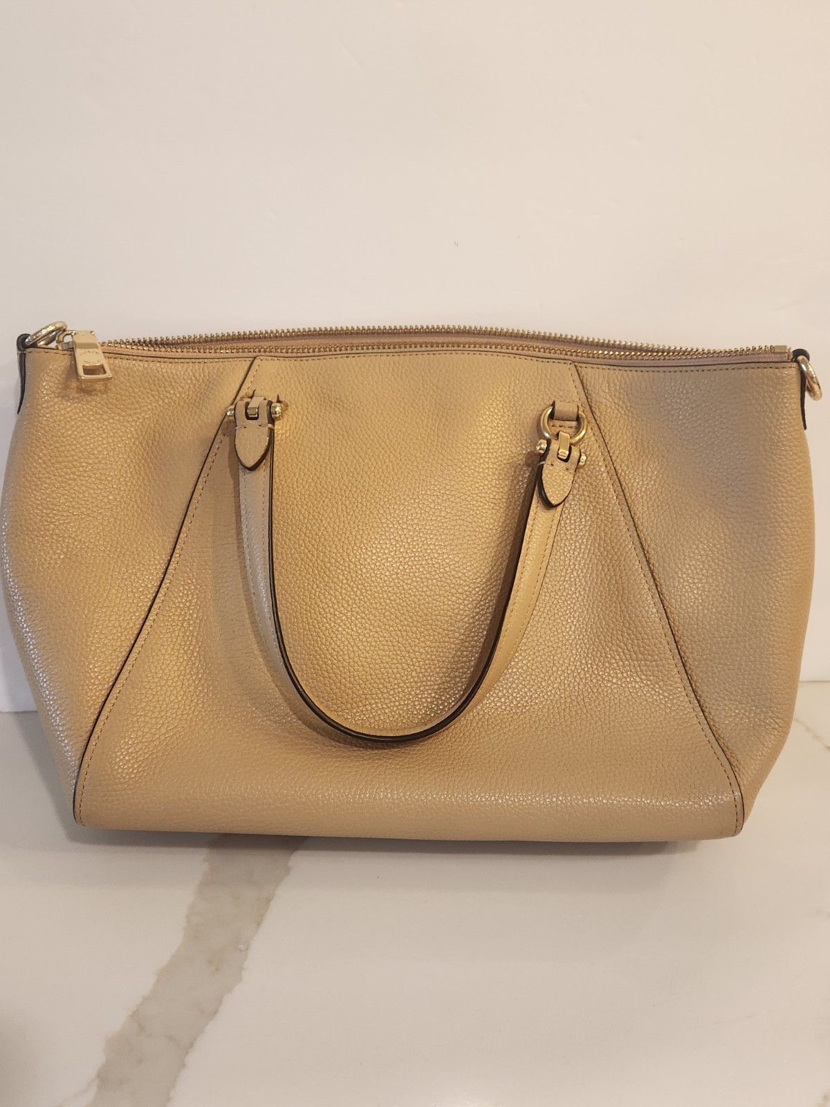 Coach Prairie Pebbled Leather Satchel Crossbody Women’s Handbag – Camel/Tan