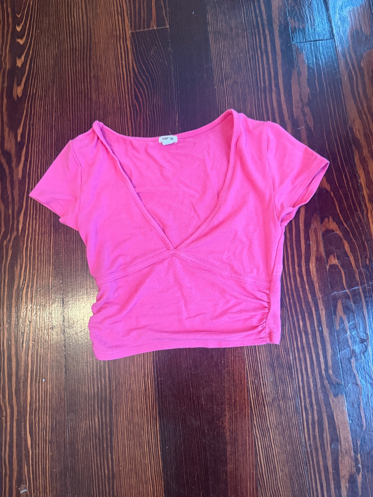 Pink Garage Short Sleeve V Neck Crop Top with Cinched Sides Size XS