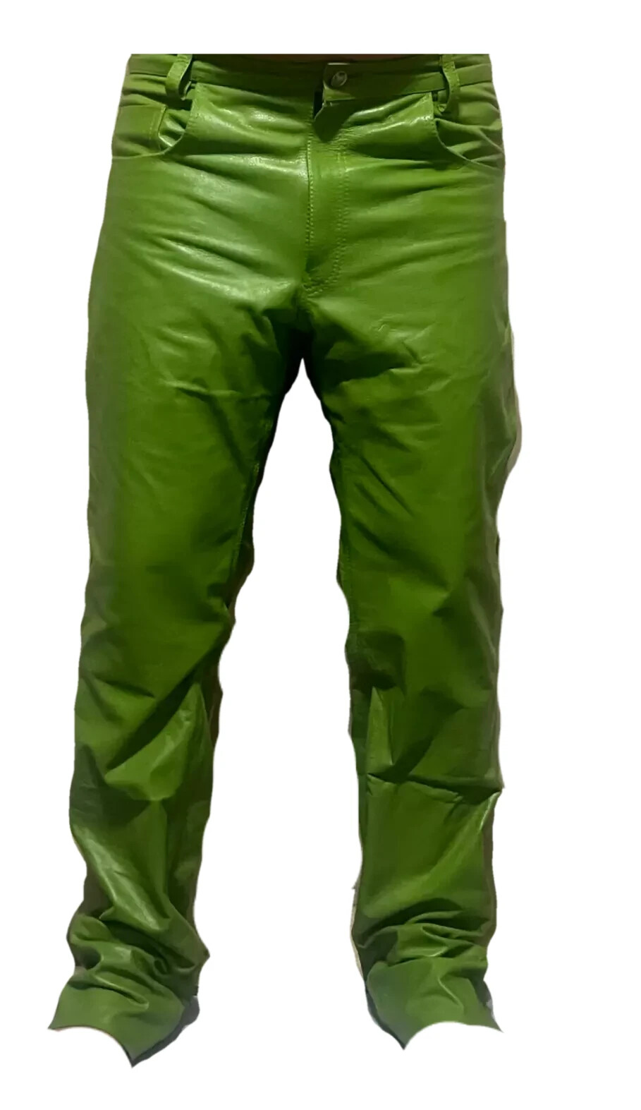 Mens Biker Jeans Real Green Or Cow Leather Sleek And Sexy 501 Style Pants New