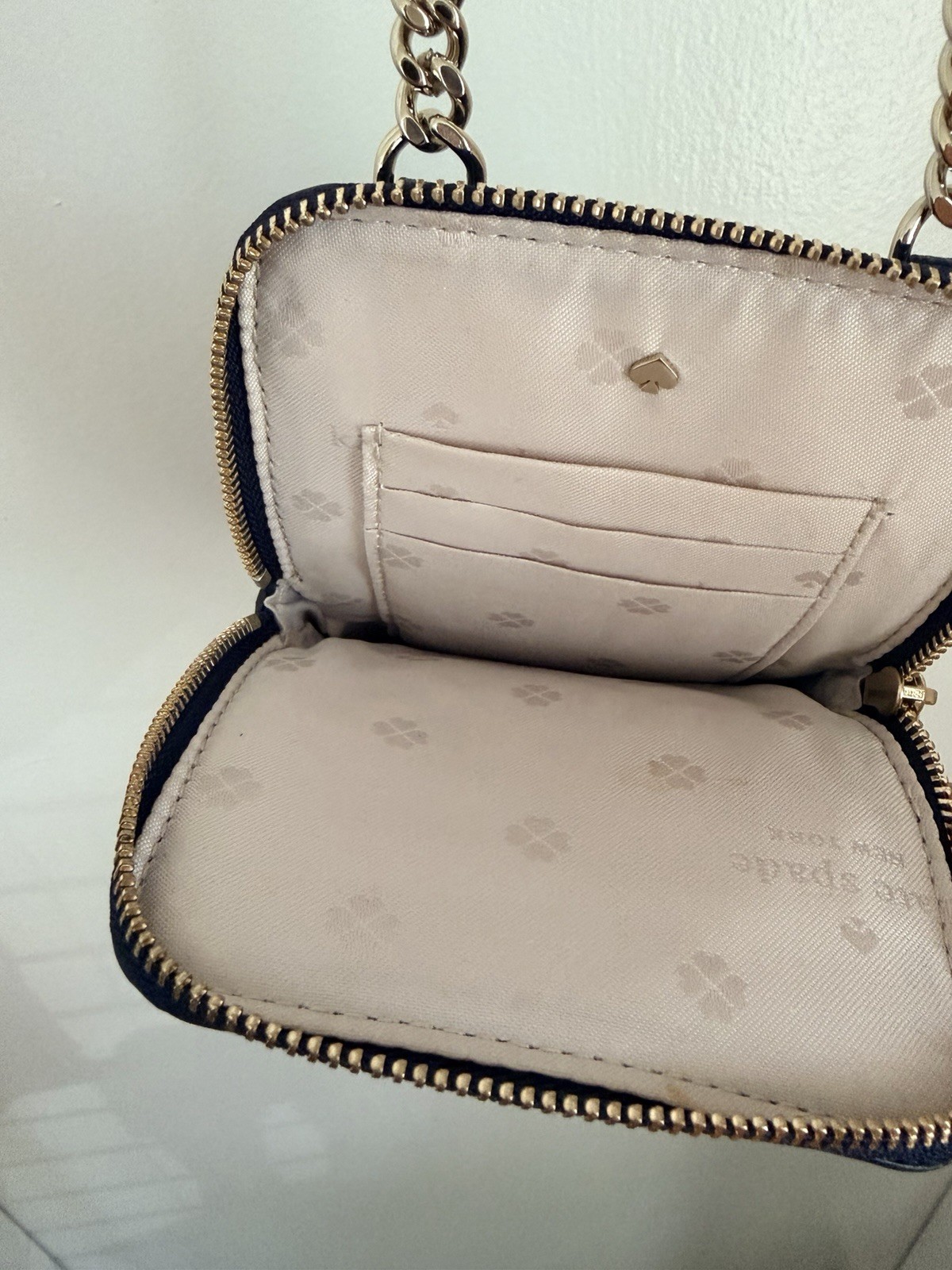 kate spade new york Blue Pebbled Zip Phone Crossbody Bag Gold Chain Card Pockets