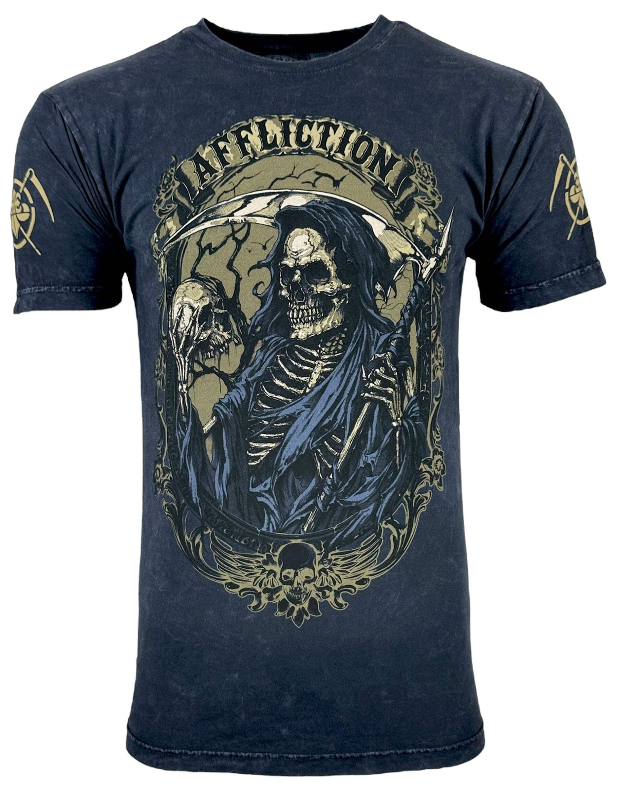 Affliction Men’s T-shirt Heir Of Souls Skull, Biker Tattoo