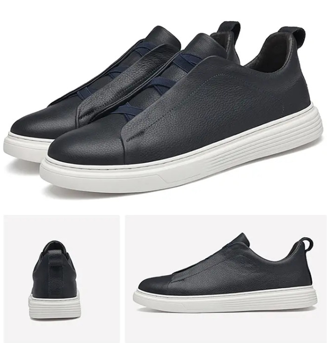 Men’s Real Leather Slip on Casual Fashion Dress Sneakers Board Shoes Oversize