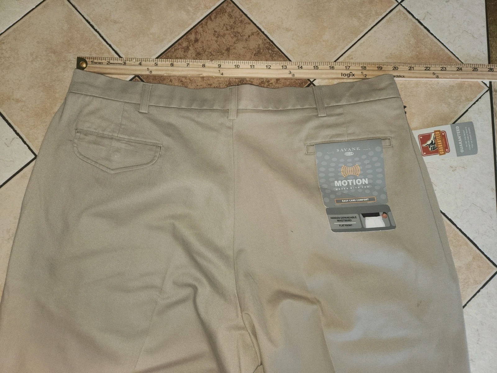 Savane Motion Men’s 42W X 30L Tan Khaki Mink Flat Front 100% Cotton NWT