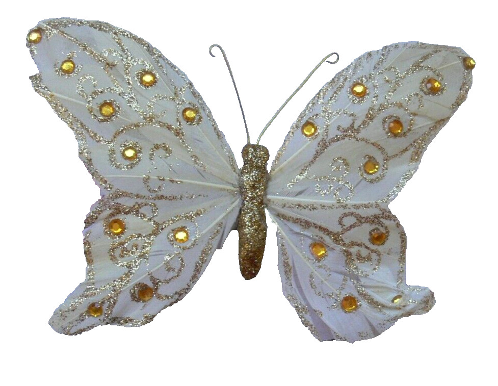 CREAM with GOLD Sparkle Butterfly – 150 x 100mm with Hair Clip LFHTop