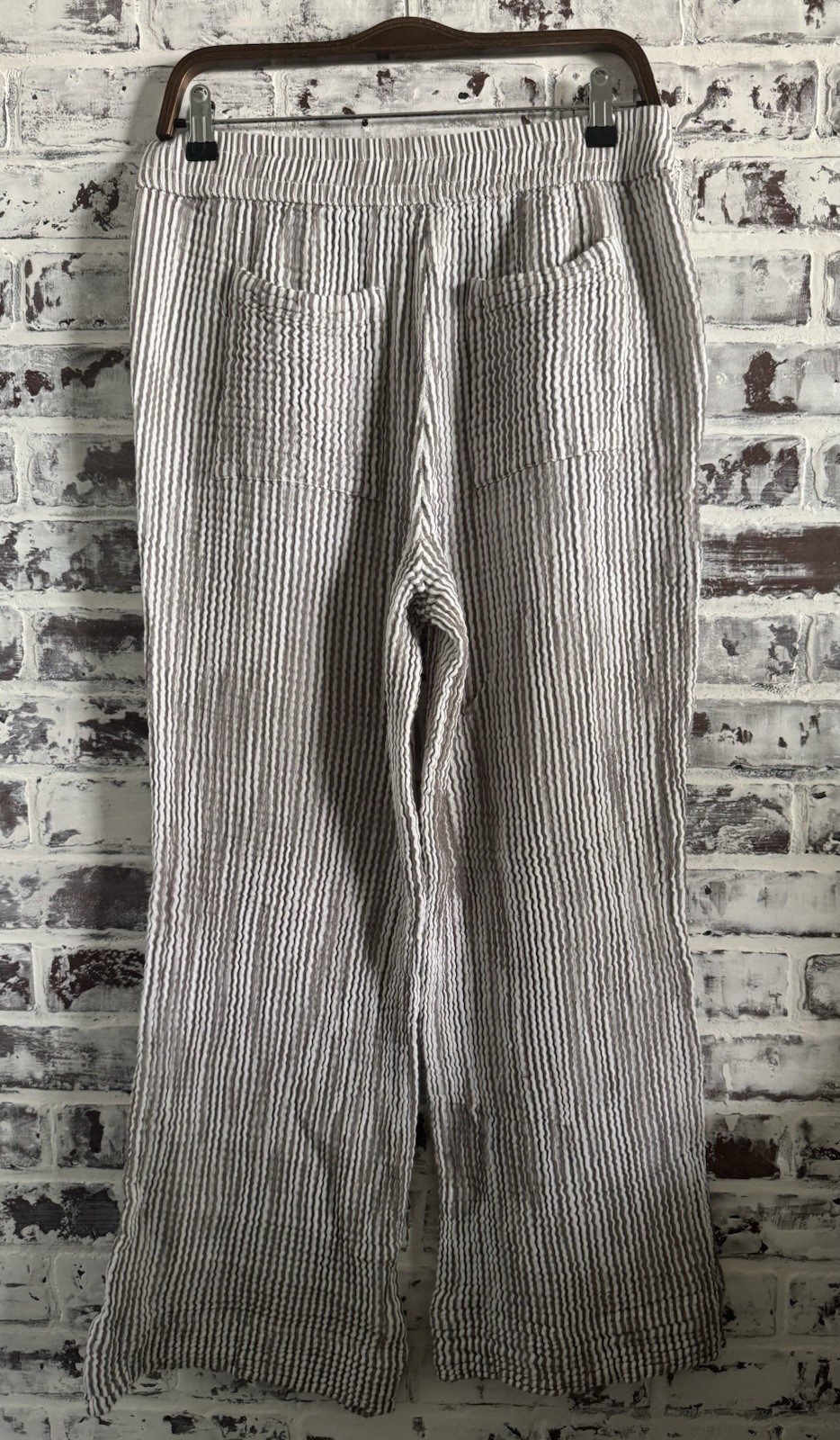Lou & Grey Med Striped Triple Cloth Shirt & Wide Leg Pant 100% Cotton Lounge Set