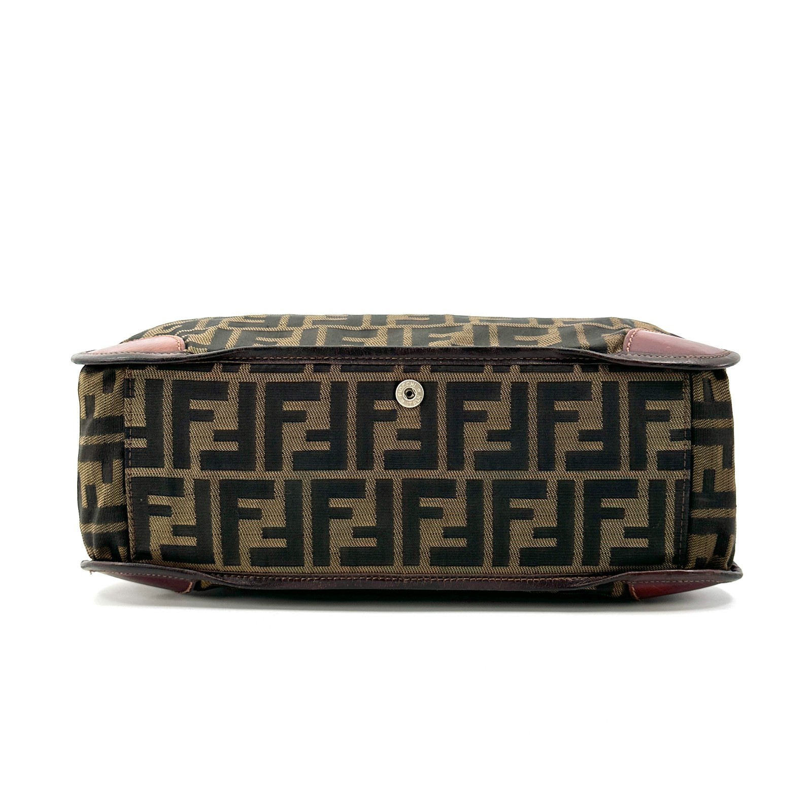 FENDI Zucca Print Tote Bag, Brown, Canvas, Nylon, Leather, Authentic