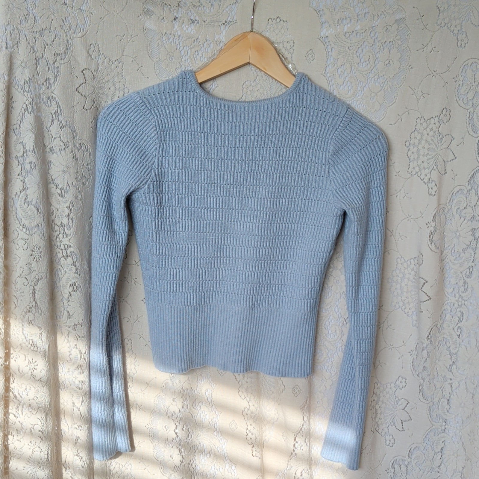 RSQ Blue V-Neck Button Rib-Knit Cardigan Sweater Long Sleeve Womens S