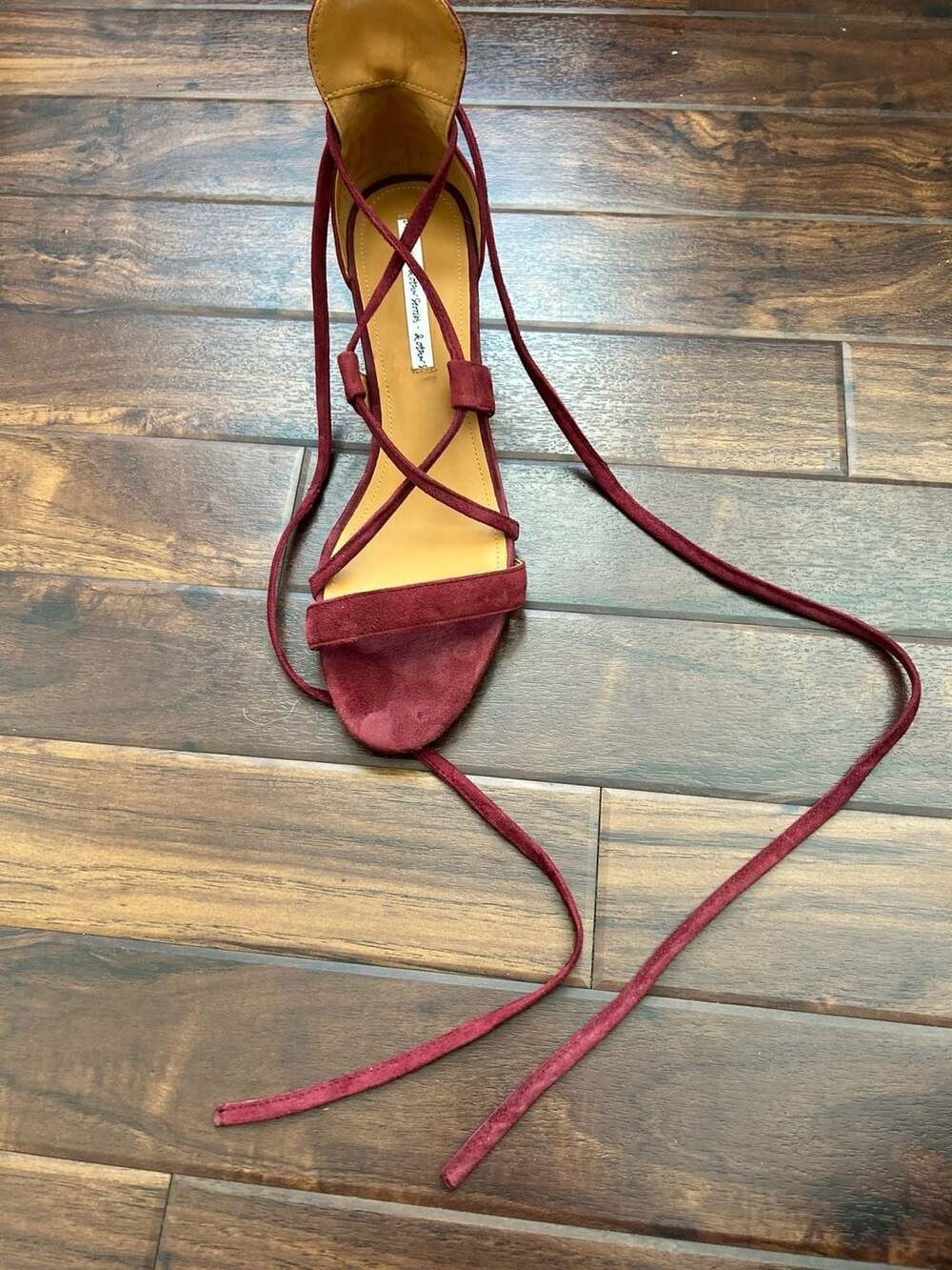 & Other Stories Burgundy Suede Lace-Up Block Heel Sandals Size 40