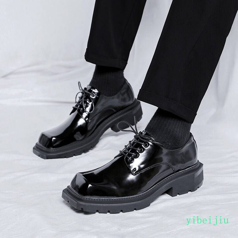 Men’s Oxfords Square Toe Platform Business Leather Dress Lace Up Shoes Platform