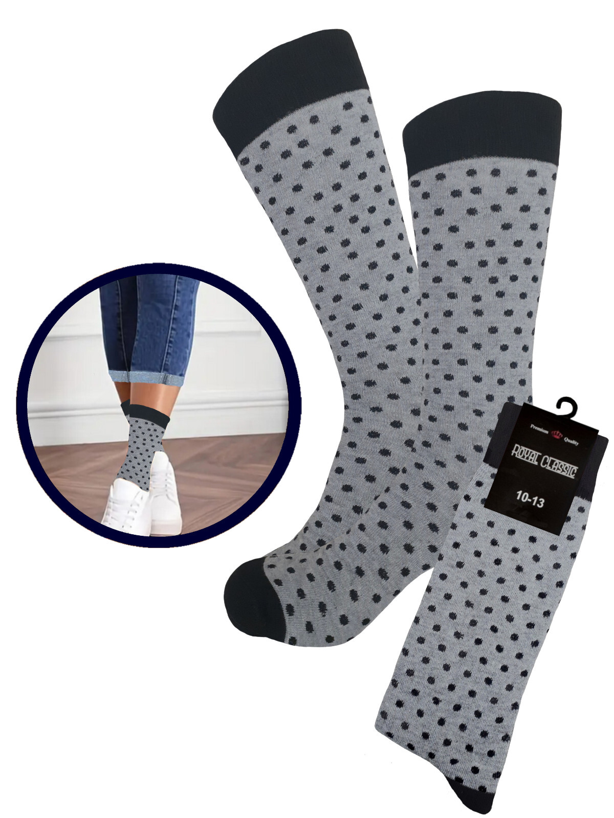 4 Pk Cotton Dress Socks First Quality TRUE TO SIZE 10-13 Multicolor Polka Dot