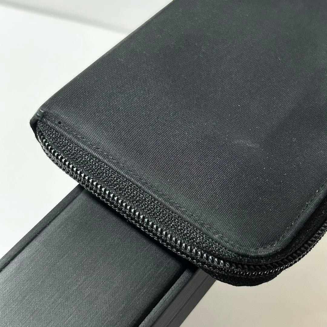 PRADA Nylon Round Zip Triangle Plate Long Wallet Black